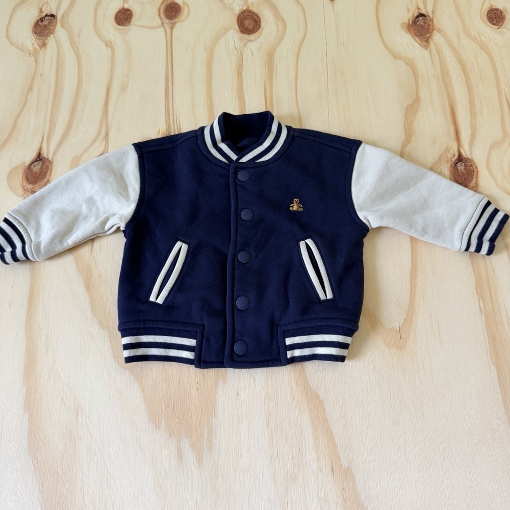 Baby Gap navy blue varsity jacket Size 0-6 Months Bear Logo